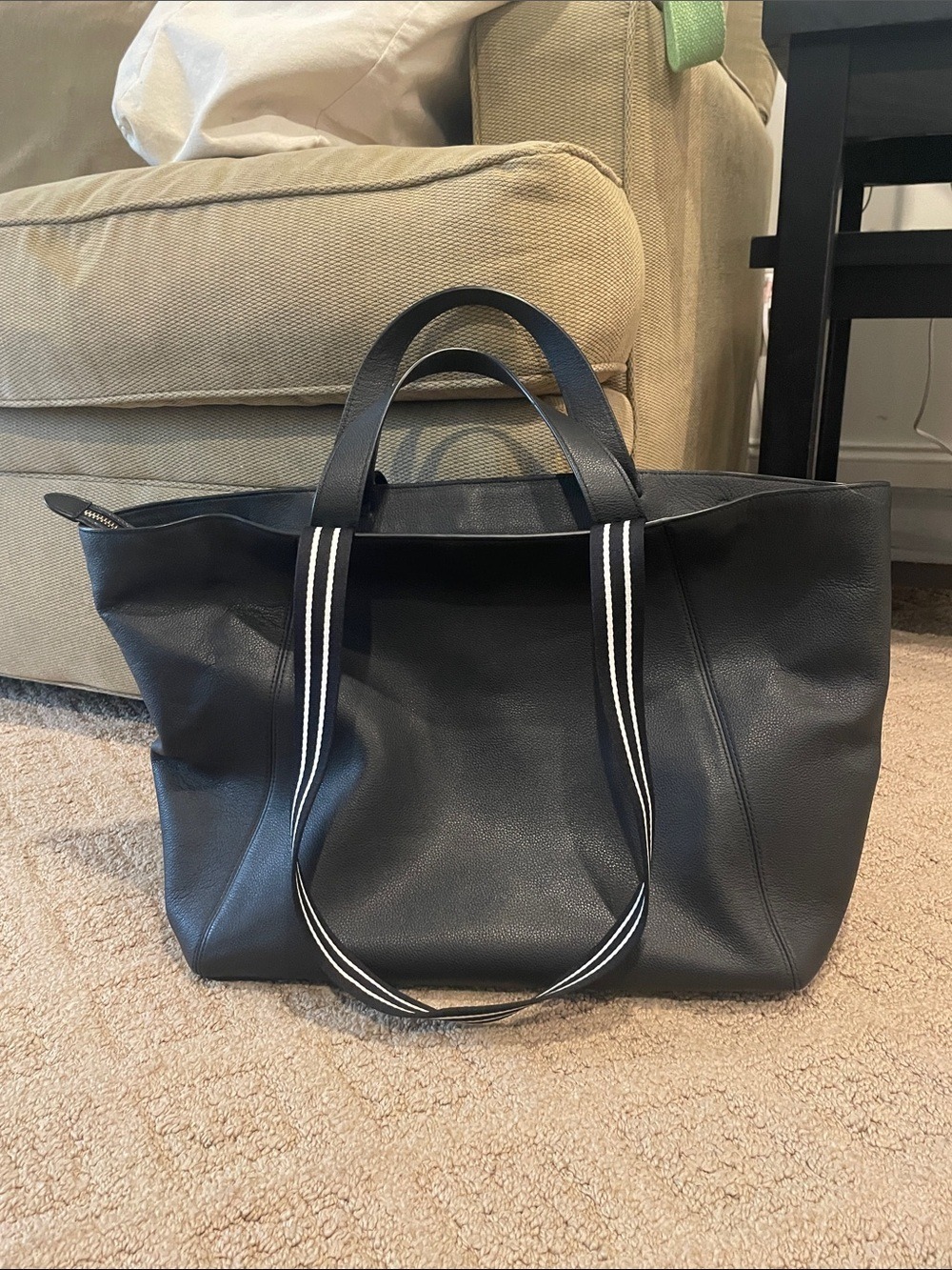 kate spade Black Leather Tote with Contrasting Striped Handles - Picture 2 of 12